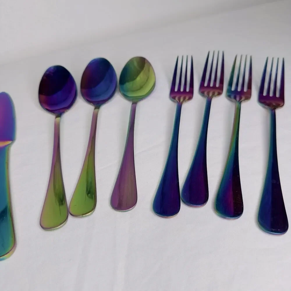 14 Pieces Byram Pattern Flatware Cambridge Rainbow‎ Mirror Titanium Plated